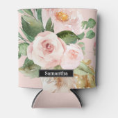 Modern Pastel Roze Waterverf Flowers & Name Blikjeskoeler (Voorkant)