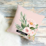 Modern Pastel Roze Waterverf Flowers & Name Buitenkussen<br><div class="desc">Modern Pastel Roze Waterverf Flowers & Name</div>