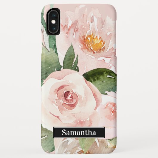 Modern Pastel Roze Waterverf Flowers & Name Case-Mate iPhone Case (Achterkant)