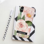 Modern Pastel Roze Waterverf Flowers & Name Case-Mate iPhone Case
