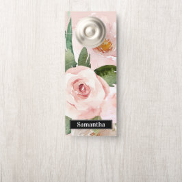 Modern Pastel Roze Waterverf Flowers & Name Deurhanger