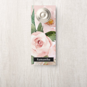 Modern Pastel Roze Waterverf Flowers & Name Deurhanger