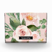 Modern Pastel Roze Waterverf Flowers & Name Fotoblokken (Voorkant)