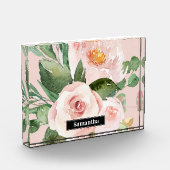 Modern Pastel Roze Waterverf Flowers & Name Fotoblokken (Links)