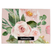Modern Pastel Roze Waterverf Flowers & Name Groot Cadeauzakje (Achterkant)
