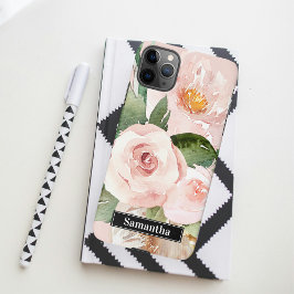 Modern Pastel Roze Waterverf Flowers & Name iPhone 11Pro Max Hoesje