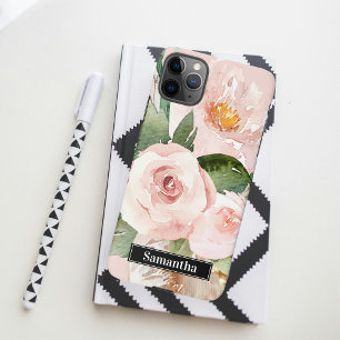 Modern Pastel Roze Waterverf Flowers & Name iPhone 11Pro Max Hoesje