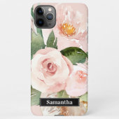 Modern Pastel Roze Waterverf Flowers & Name iPhone Hoesje (Achterkant)