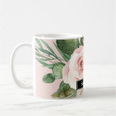 Modern Pastel Roze Waterverf Flowers & Name Koffiemok (Links)