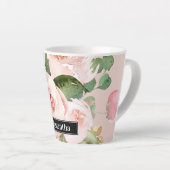 Modern Pastel Roze Waterverf Flowers & Name Latte Mok (Rechterhoek)