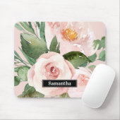 Modern Pastel Roze Waterverf Flowers & Name Muismat (Met muis)