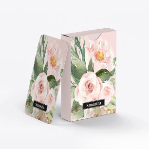 Modern Pastel Roze Waterverf Flowers & Name Pokerkaarten