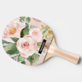 Modern Pastel Roze Waterverf Flowers & Name Tafeltennisbatje (Zijkant)