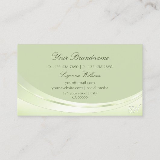 Modern Pastel Sage Green met Monogram en diamant Visitekaartje (Achterkant)