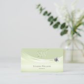 Modern Pastel Sage Green met Monogram en diamant Visitekaartje (Staand voorkant)