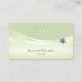 Modern Pastel Sage Green met Monogram en diamant Visitekaartje (Voorkant)