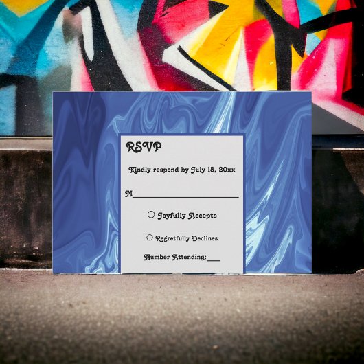 Modern pastel Shiny Blue Abstract artistiek huweli RSVP Kaartje