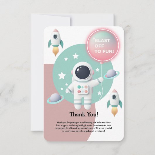 Modern Pastel Space Explorer Baby shower Bedankkaart (Voorkant)