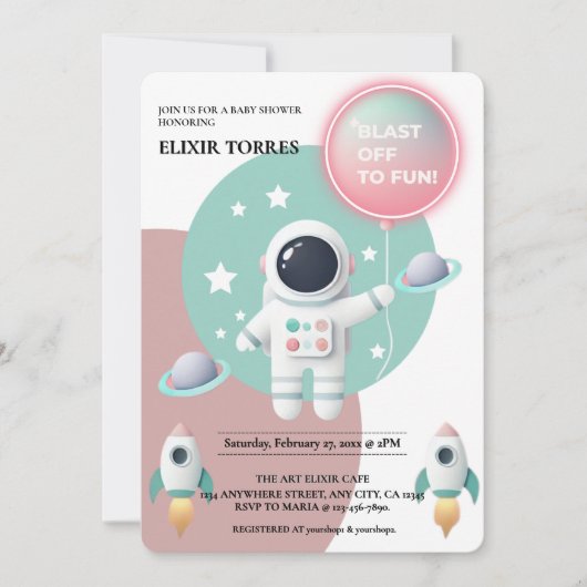 Modern Pastel Space Explorer Baby shower Kaart (Voorkant)