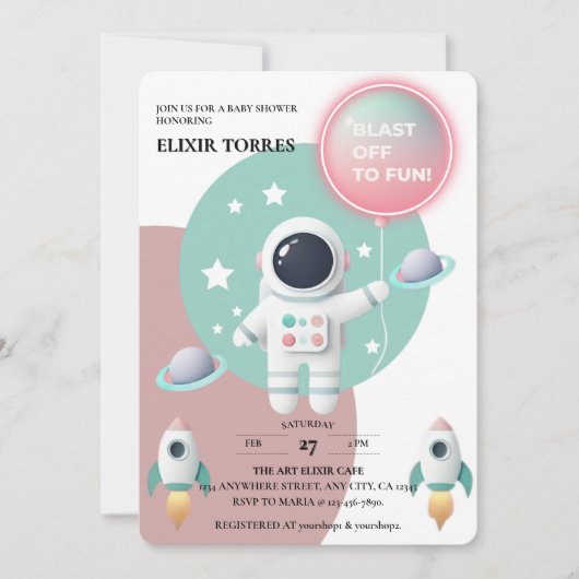 Modern Pastel Space Explorer Baby shower Kaart (Voorkant)