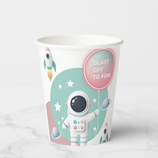 Modern Pastel Space Explorer Baby shower Papieren Bekers (Achterkant)