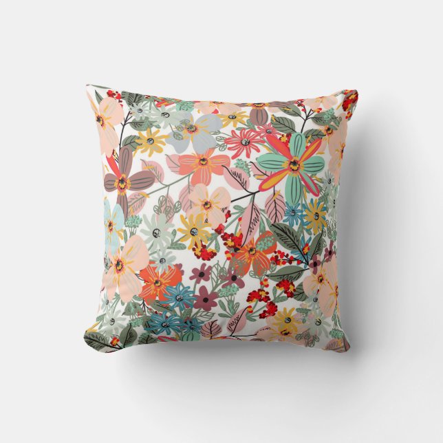 Modern Pastel Spring Floral Garden Pattern Pillow Kussen (Voorkant)