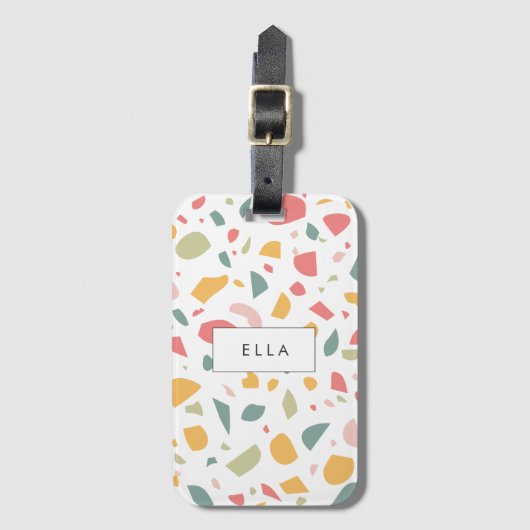 Modern pastel terrazzo patroon bagagelabel (Voorkant (verticaal))