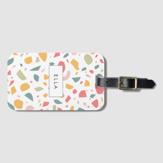 Modern pastel terrazzo patroon bagagelabel (Voorkant (horizontaal))