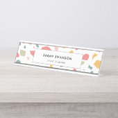 Modern pastel terrazzo patroon bureau naambordje (Voorkant)