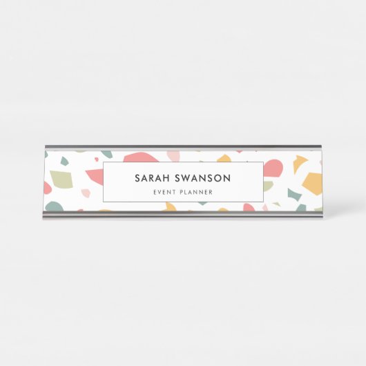 Modern pastel terrazzo patroon bureau naambordje (Voorkant)