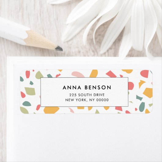 Modern pastel terrazzo patroon etiket (Insitu)