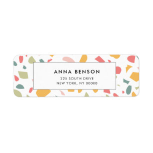 Modern pastel terrazzo patroon etiket