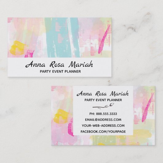 *~* Modern pastel Turquoise Roze Geel Abstract Visitekaartje (Voorkant / Achterkant)