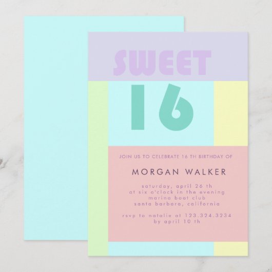 Modern Pastel | Uitnodiging voor zestien dagen (Voorkant / Achterkant)