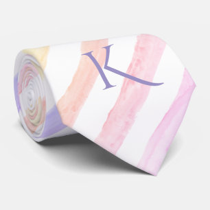 Modern pastel Waterverf gestreept patroonmonogram Stropdas