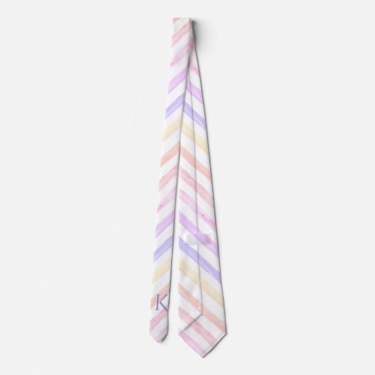 Modern pastel Waterverf gestreept patroonmonogram Stropdas (Achterkant)