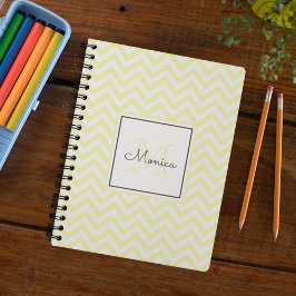 Modern Pastel Yellow Chevron Pattern Monogram Notitieboek