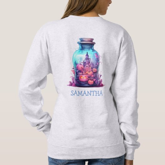 Modern pastelblauw en pastelroze Halloween Party Trui (Achterkant)