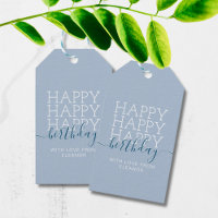 Modern pastelblauw Happy Birthday Cadeau Labels
