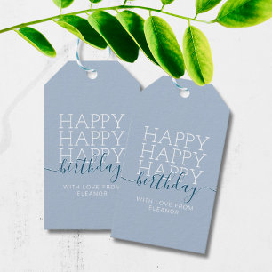 Modern pastelblauw Happy Birthday Cadeau Labels Cadeaulabel
