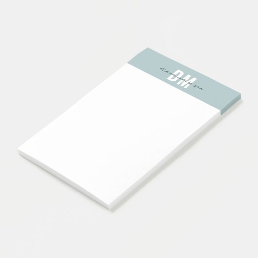 Modern pastelblauw & Initiaal script monogram Post-it® Notes (Schuin)