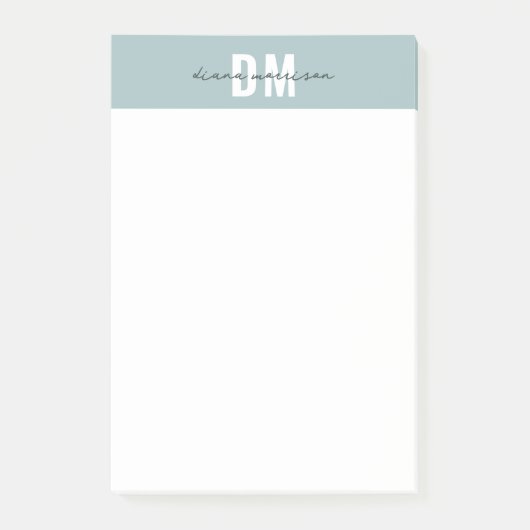 Modern pastelblauw & Initiaal script monogram Post-it® Notes (Voorkant)