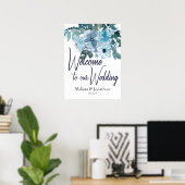 Modern Pastelblauwe Rozen Huwelijksbord Poster (Thuiskantoor)