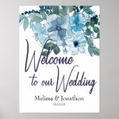 Modern Pastelblauwe Rozen Huwelijksbord Poster (Voorkant)