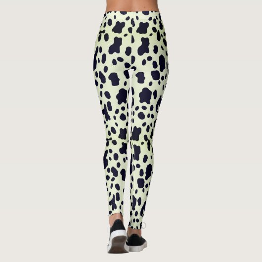 Modern pastelgroen zwart Koe huidvlekken patroon Leggings (Achterkant)