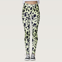 Modern pastelgroen zwart Koe huidvlekken patroon Leggings