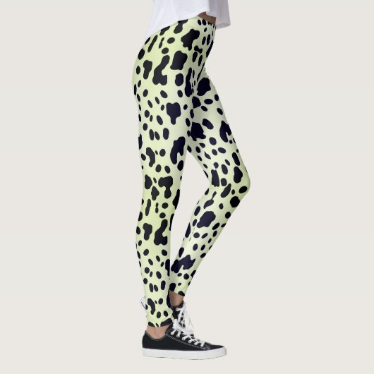 Modern pastelgroen zwart Koe huidvlekken patroon Leggings (Rechts)