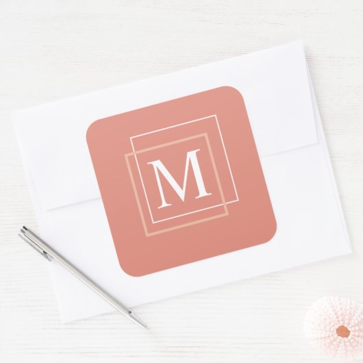 Modern pastelkoraal monogram Sticker (Envelop)
