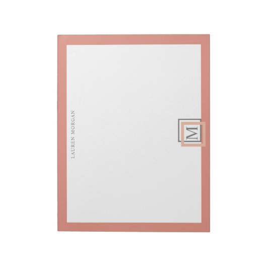 Modern pastelkoraalmonogram gepersonaliseerd Notit Notitieblok (Linkerzijde)