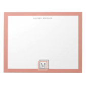 Modern pastelkoraalmonogram gepersonaliseerd Notit Notitieblok (Voorkant)